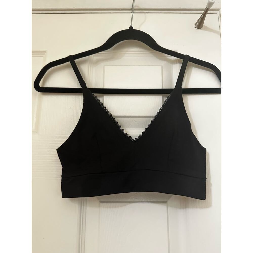NWT Pact Sz S Black Organic Cotton Pretty Plunge Lace Trim Wireless Bralette - Picture 6 of 9